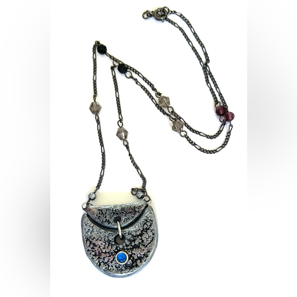 Necklace -Polymer clay Pendant on a Crystal Beaded Chain Accented